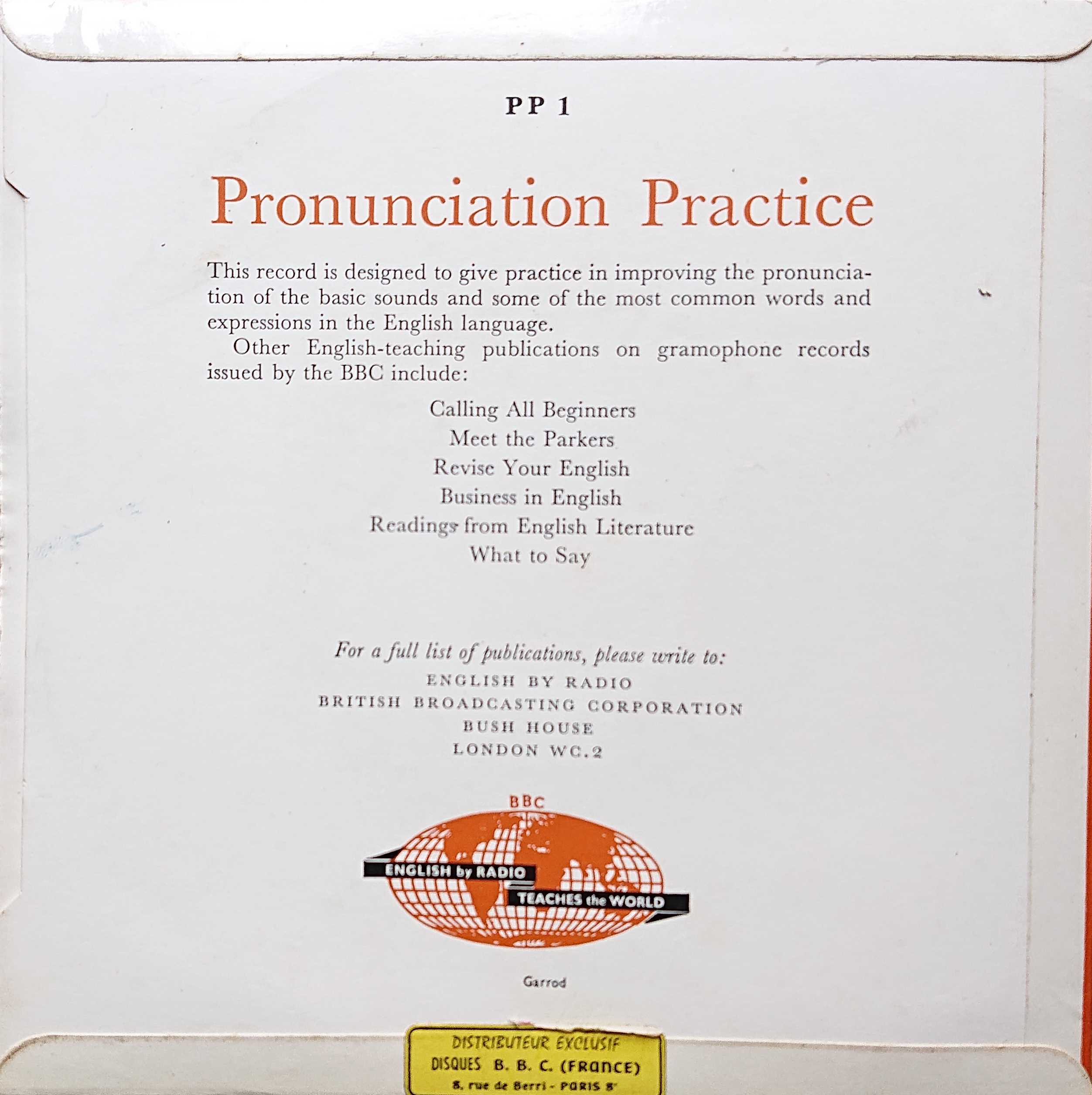 Picture of PP 1 Pronunciation practice by artist Various from the BBC records and Tapes library